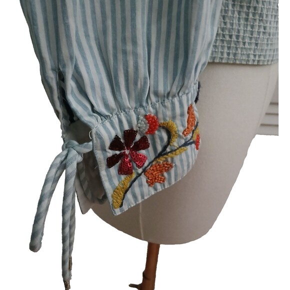 Anthropologie Women's Small Embroidered Smocked Crop Top Cotton Elastic Waist - Picture 8 of 16